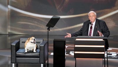 Babydog joins West Virginia Gov. Jim Justice on stage at Republican National Convention