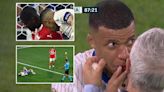 Kylian Mbappe appears to break nose before being handed yellow card