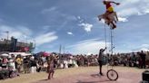 Jamey Mossengren, the Unicycling Unicorn, performs at Ren Fair in Red Lodge