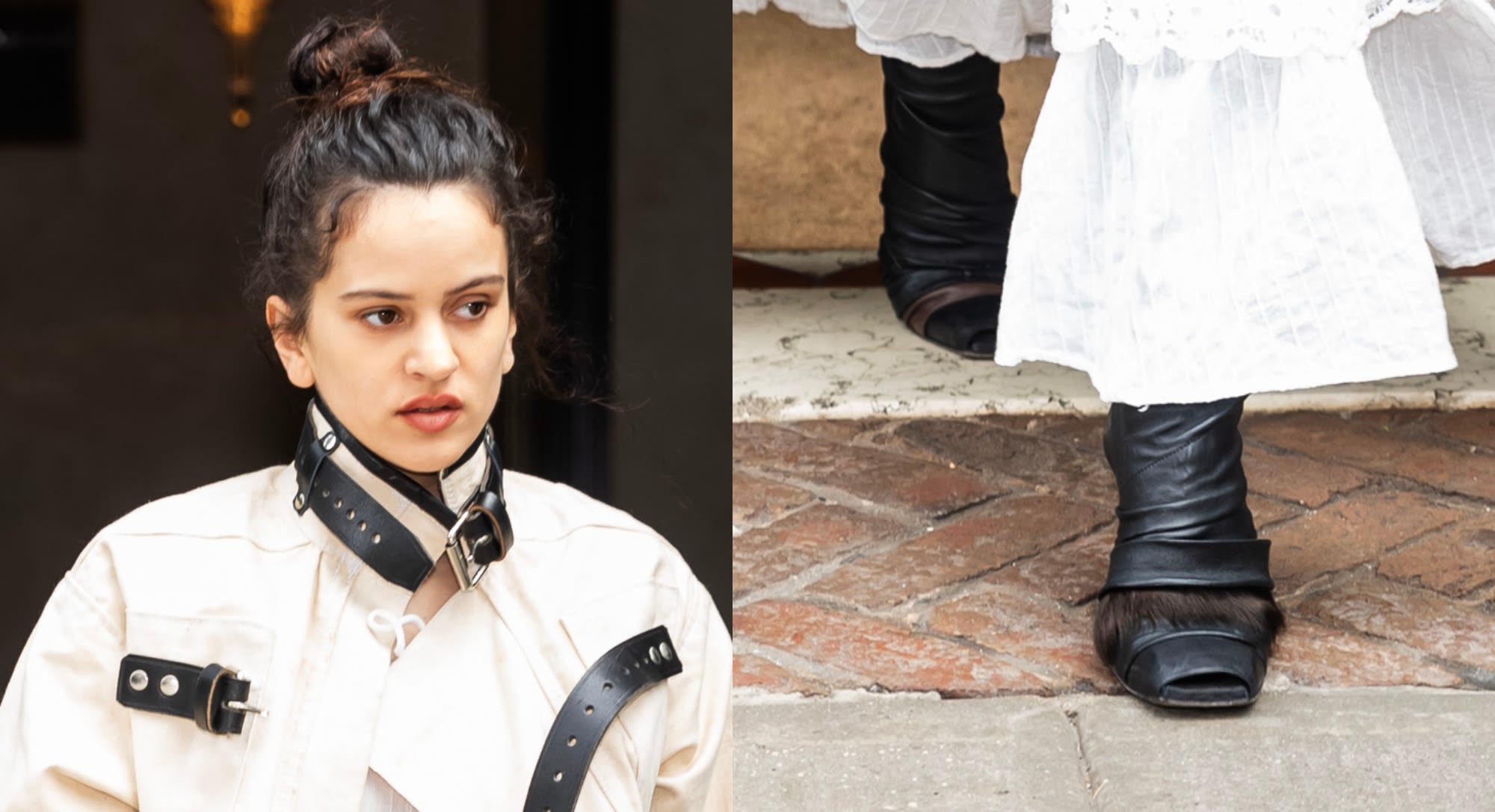 Rosalia Stands Out in Pony Hair Second-Skin Boots by Rick Owens in NYC