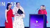 Hillary Clinton Teases Sharon Stone On “Gigantic Bath Robe” Gown At Cinema For Peace Gala In Berlin