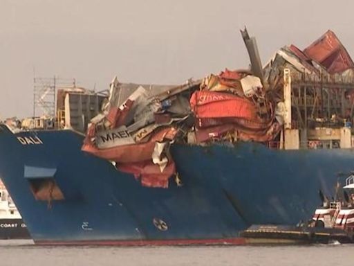 SLIDESHOW: Up-close photos of damage to Dali as ship leaves Key Bridge collapse site
