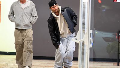 Justin Bieber Wears Expensive Fluffy Slippers & Two Pairs of Sweatpants for Sushi Dinner