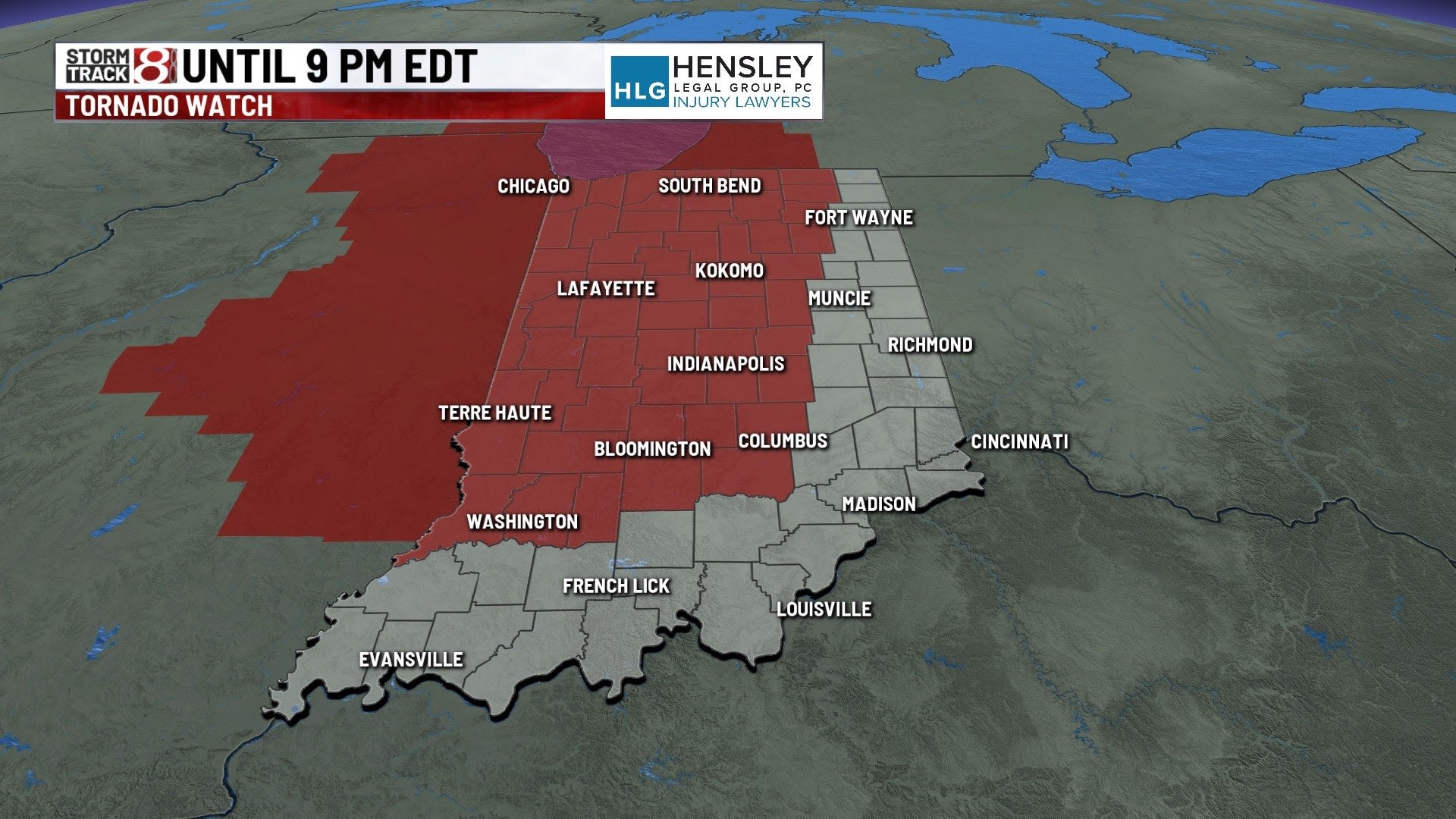 Tornado watch until 9 p.m. includes Indianapolis, Chicago