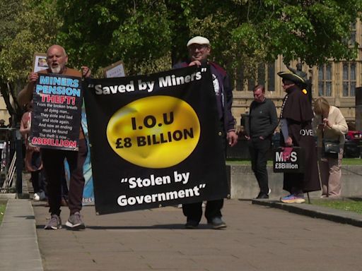 Miners' pension campaigners march at Westminster