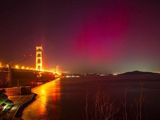 Northern lights illuminate the San Francisco Bay Area night sky