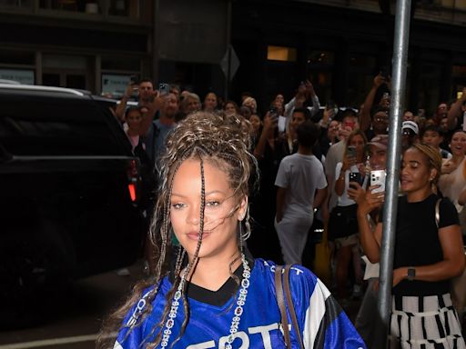 Rihanna Styles Her Sports Jersey with Layers of Diamonds