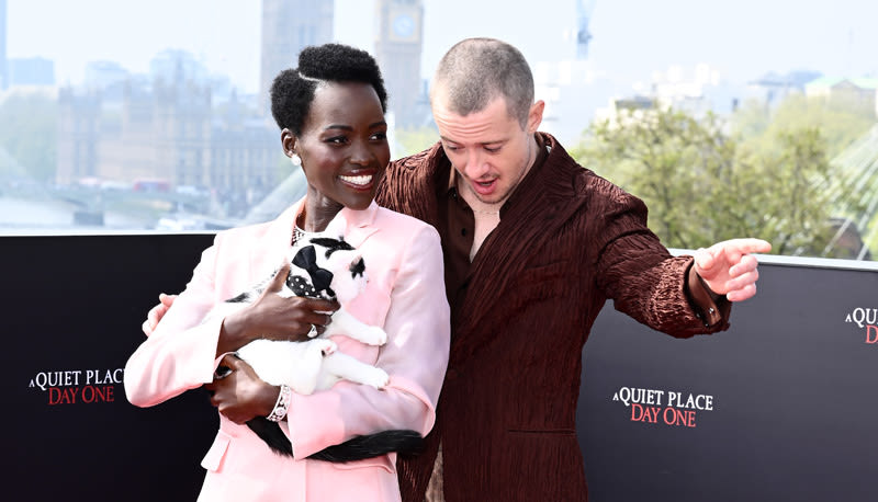 Lupita Nyong’o Brings the Cat from ‘A Quiet Place: Day One’ to London Photo Call with Joseph Quinn