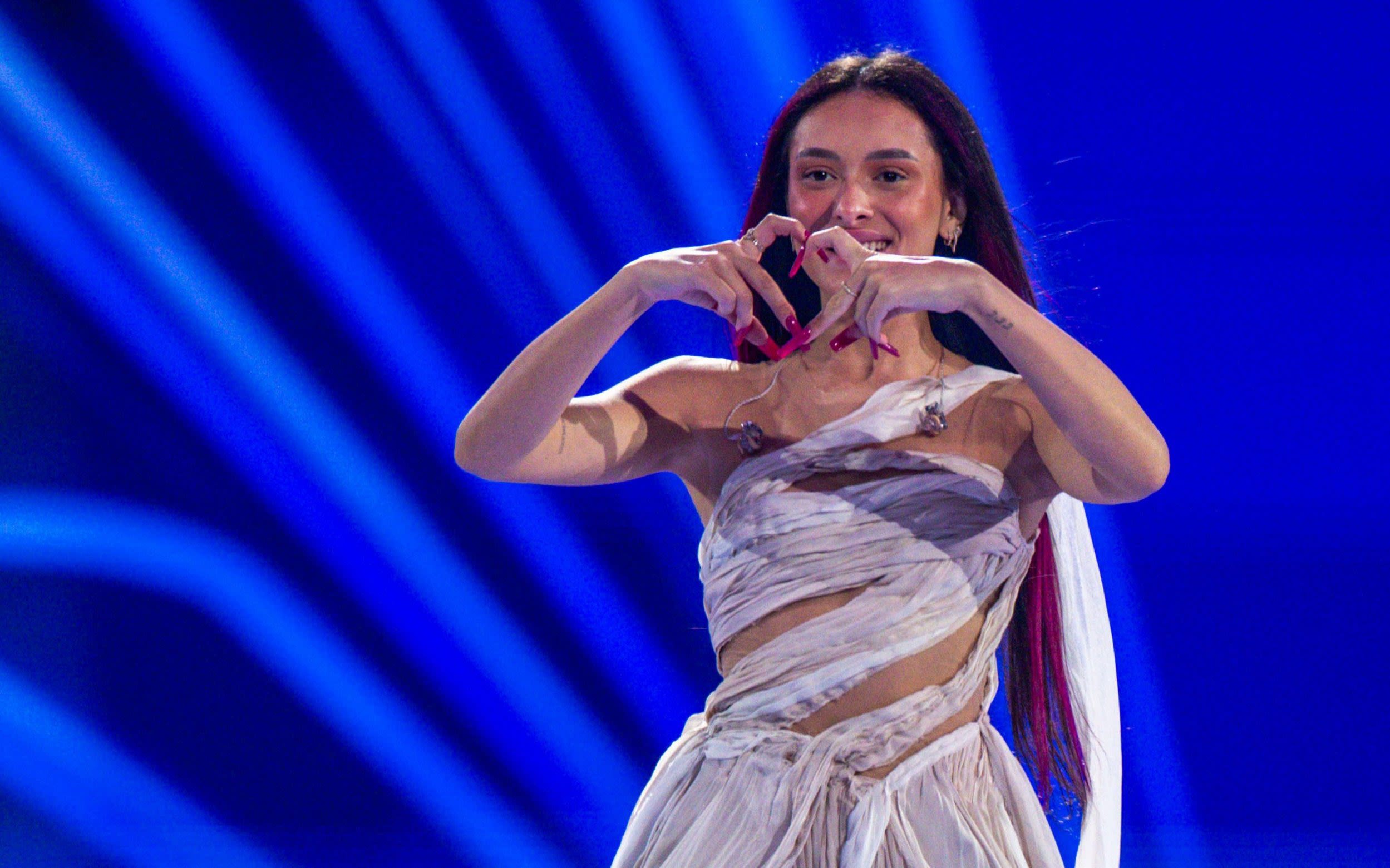 Israeli Eurovision contender practices song as team boos and shouts pro-Palestinian chants