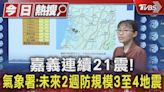 嘉義連續21震!氣象署:未來2週防規模3至4地震｜TVBS新聞 @TVBSNEWS01│TVBS新聞網