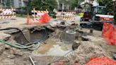 A giant hole formed on a street in New Orleans' Leonidas neighborhood, causing disruptions