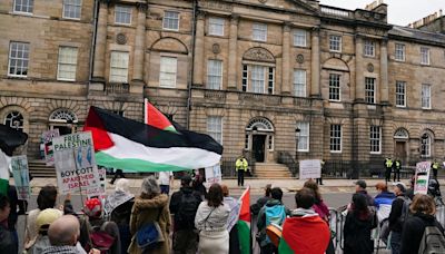 Pro-Palestinian protestors gather outside Bute House as Keir Starmer visits