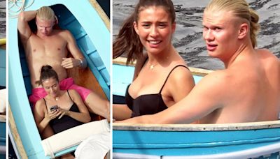 Erling Haaland and girlfriend Isabel relax on yacht then cosy up on rowing boat