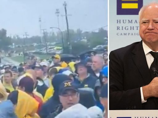 Timz Walz booed by Michigan fans who were forced to wait in rain while his motorcade arrived at Minnesota game: Watch