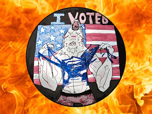 Michigan’s “I Voted” Sticker Will Be a Jacked Werewolf Hulk Hogan-Ing His Shirt Apart