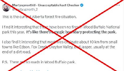 Posts falsely claim Alberta wildfires stop at national park