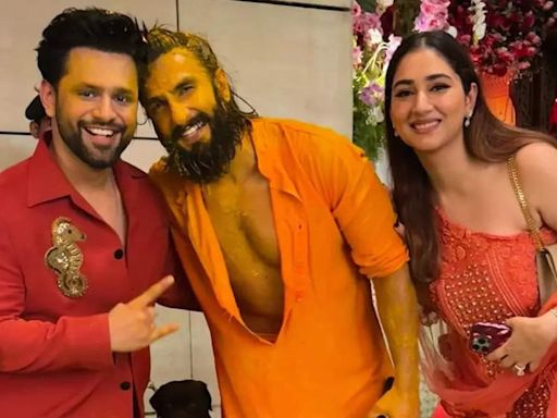 Rahul Vaidya and Disha Parmar post a Haldi pic with Ranveer Singh from Anant Ambani and Radhika Merchant’s wedding function; writes ‘Har party har mehfil ki...