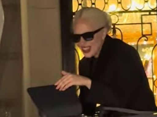 Lady Gaga previews new music outside Paris hotel