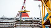 Cunard's latest liner Queen Anne as she was constructed in Italy