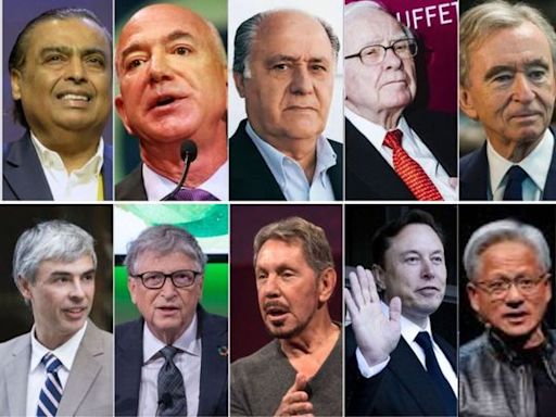 Ultra-rich men's worth in 2024: Musk, Bezos, Arnault, Ambani, Zuckerberg, Gates, Ellison, Page, Brin, Buffett, Balmer, Ortega, Huang, Bloomberg, Dell