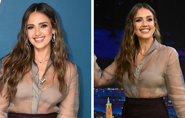 Jessica Alba Embraces Sheer Detailing in Fendi Look for ‘Jimmy Fallon’ Show Appearance, Talks New Film ‘Trigger Warning’