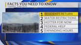 KRQE Newsfeed: Residents return, Water restrictions, Warmer temperatures, Federal help, Expanding hours