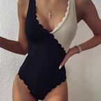 【泳衣】歐美女連身泳衣特種布拼接花瓣邊個性女士連身bikini