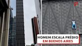 No alto de arranha-céu, 'homem-aranha' de Buenos Aires tenta fugir quando resgate chega; VÍDEO