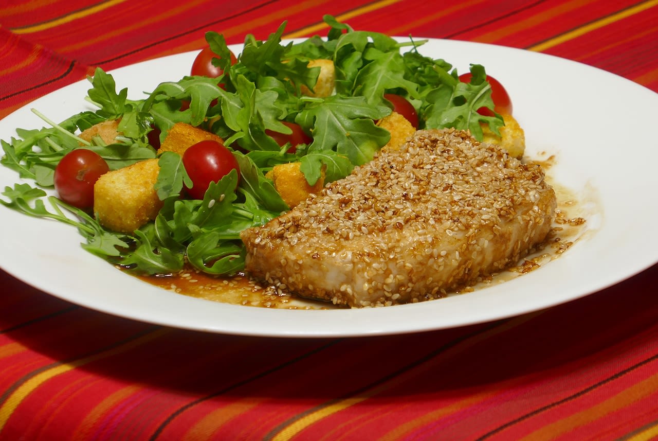 Quick Fix: Sesame Crusted Pork Chops with Arugula Salad