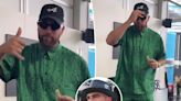 Travis Kelce goes casual in green Givenchy during solo weekend at F1’s Miami Grand Prix without Taylor Swift