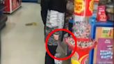 Wild moment angry shopkeeper confronted teens with a huge knife