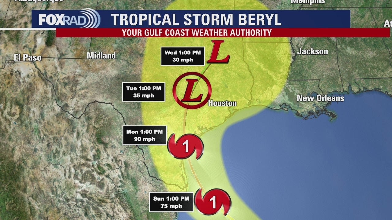 SEVERE WEATHER DISASTER DECLARATION issued to 40 Texas counties as Beryl approaches