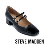 STEVE MADDEN-DIANA 皮革粗跟雙帶瑪莉珍鞋-黑色