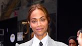 Zoe Saldana Goes Bold in Oversized Blazer With Fiery Red Leather Skirt