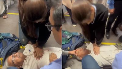 Heroic! Elderly Man Suffers Heart Attack, Collapses At Delhi Airport; Woman Doctor Rescues By Giving Timely CPR (VIDEO)