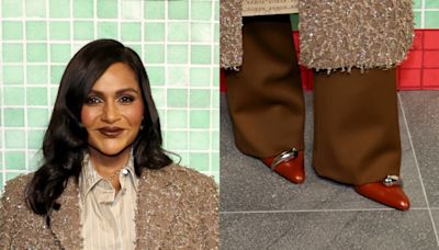 Mindy Kaling Twins With Ella Emhoff Wearing Red Pointy Pumps for Tory Burch Spring 2025 Show