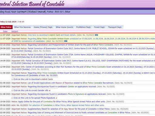 CSBC Bihar Police Constable 2024 Exam Dates Released at csbc.bih.nic.in; Admit Card Download from July 31 - Times of India