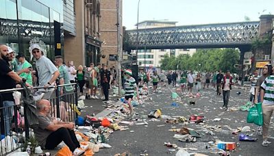 Celtic title party carnage as glass and rubbish left strewn across Glasgow streets