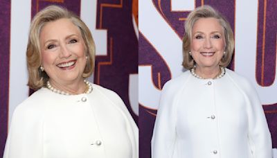 Hillary Clinton Pays Homage to Early 1900s Suffragettes in White Jacket at ‘Suffs’ Broadway Premiere