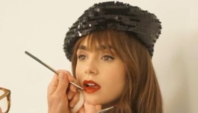 Lily Collins styles sequined beret at Olympics in Paris