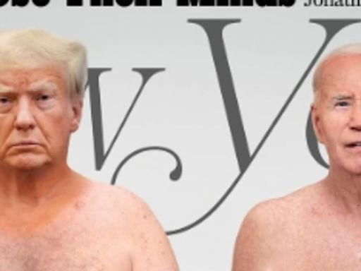 Grotesque magazine cover shows topless Trump, 78, and Biden, 81