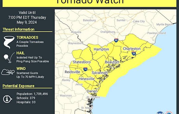 Weather alert: Beaufort, Jasper counties under tornado watch Thursday