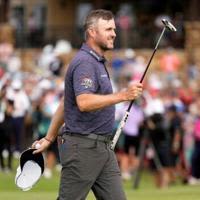 Canada's Taylor Pendrith reacts after holing a putt at the 72nd hole to win the PGA Tour CJ Cup Byron Nelson tournament in Texas