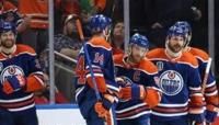 Connor McDavid celebrates after scoring for Edmonton in their Stanley Cup game four rout of Florida