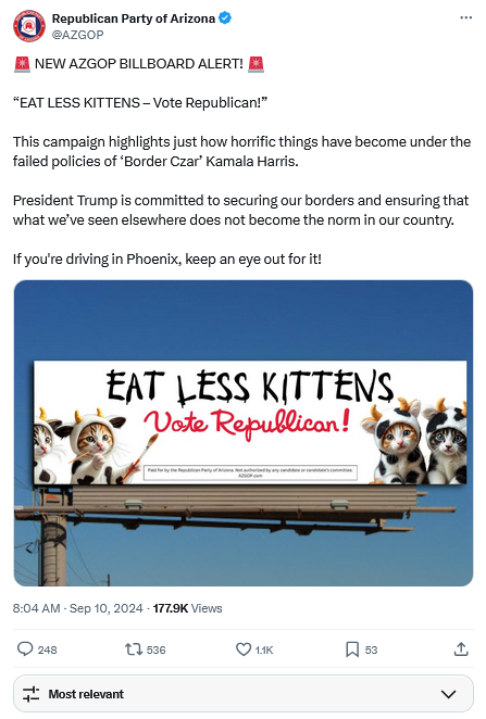 Republicans' 'Eat Less Kittens' billboards explain why Democrats run Arizona