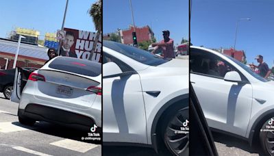 VIDEO: Bystanders step in stop suspect attempting to carjack a Tesla in Los Angeles