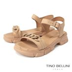 Tino Bellini 巴西進口牛皮粉彩鍊飾釦帶厚底涼鞋-駝