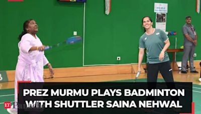 President Droupadi Murmu plays badminton with shuttler Saina Nehwal in Rashtrapati Bhavan