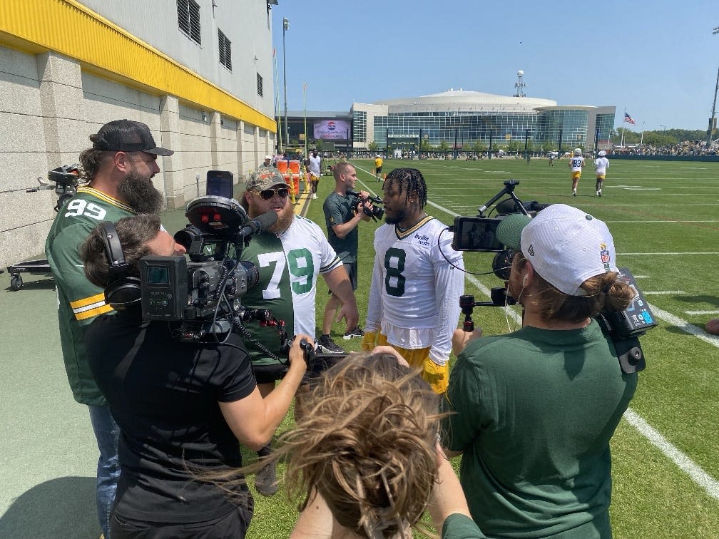 WWE stars visit Packers training camp ahead of "Monday Night RAW" at the Resch Center tonight