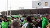 A's fans protest in Oakland Coliseum parking lot on Opening Day